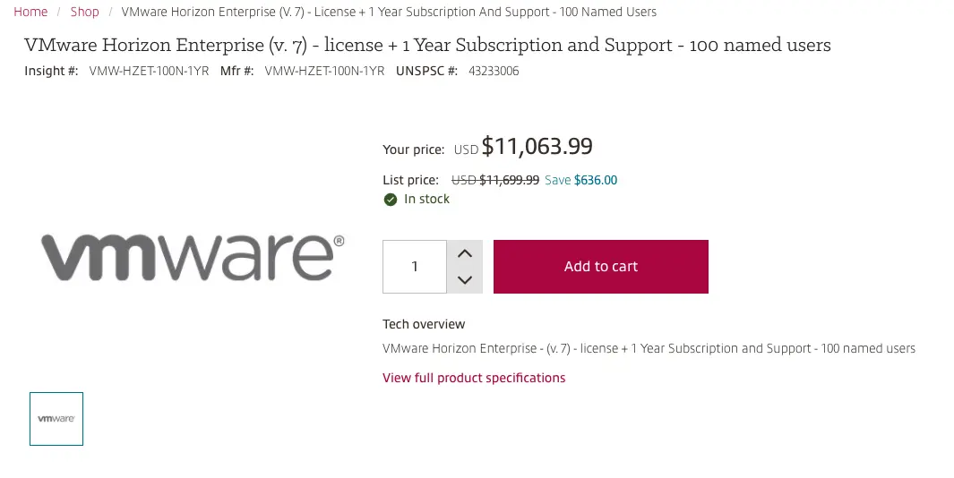 1-year VMware license with 100 named users